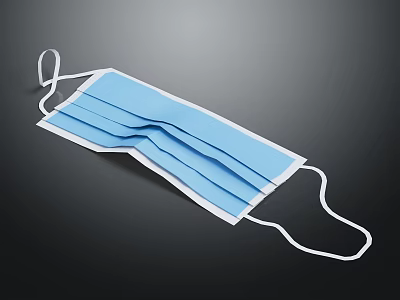 Blue Disposable Face Mask With Elastic Ear Loops And Pleated Design 3d model