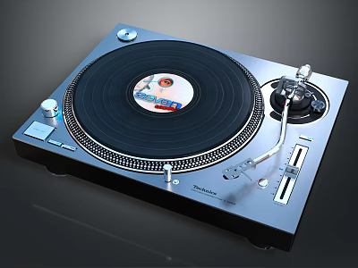 Professional Vinyl Turntable With Black Platter Tonearm And Vinyl Record For Music Playback 3d model