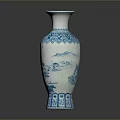 Traditional Blue And White Vase Sculpture With Intricate Carved Floral Patterns