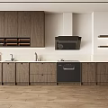 Modern Kitchen Interior With Wooden Cabinets White Countertop And Black Appliances