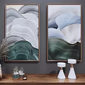 Modern Luxury Abstract Wave Line Wall Art With Green Blue Gold For Living Room Decoration