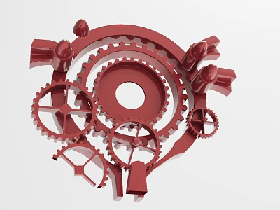 Industrial Equipment With Red Meshing Gears Of Multiple Sizes And Mechanical Components 3d model