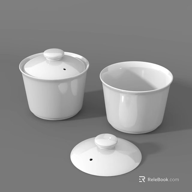 Round White Ceramic Kitchen Containers With Lids For Home Storage Set 3d model