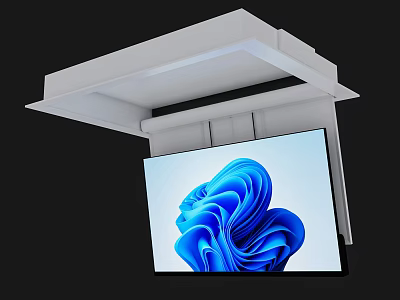 Modern Ceiling Mounted White TV Screen Displaying Blue Abstract Pattern 3d model