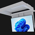 Modern Ceiling Mounted White TV Screen Displaying Blue Abstract Pattern 3d model