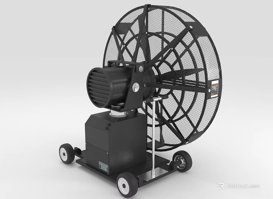 Industrial Air Cooler Fan With Black Metal Frame Large Wheels And Portable Design 3d model 