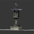Traditional Architectural Stone Lantern With Ornamental Top And Square Base Structure