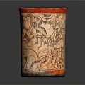 Ancient Carved Ceramic Vessel With Red Rim And Intricate Black Patterns