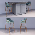 Modern Bar Counter With Light Blue Bar Stools And Gold Metal Frame