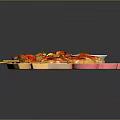 Grilled Assorted Meat And Vegetable Skewers With Yolk Sauce On Wooden Tray