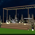 Outdoor Stage With Starry Night Sky String Lights Star Decorations Musical Instruments And Plant Decorations