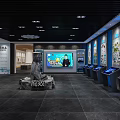 Modern Exhibition Hall Interior With Wall Art Silhouette Figures And Earth Elements