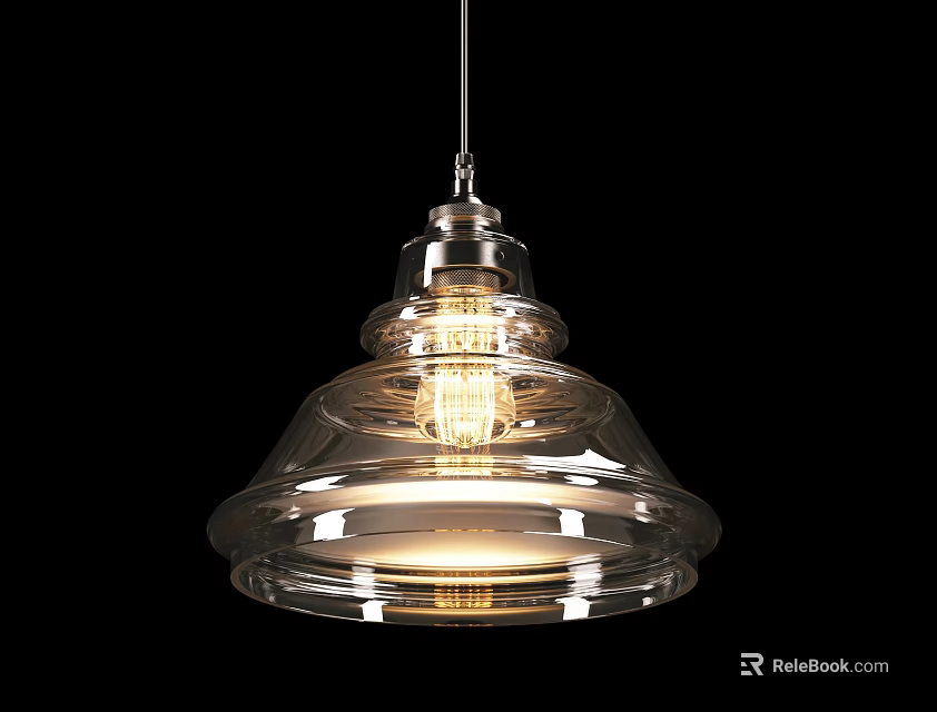Elegant Classic Pendant Light With Transparent Glass Shade And Glowing Vintage Bulb 3d model 