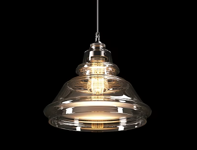 Elegant Classic Pendant Light With Transparent Glass Shade And Glowing Vintage Bulb 3d model
