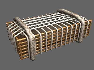Handcrafted Ceramic Vessel With Wooden Slats And Rope Bound Decorative Structure 3d model