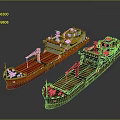 Modern Red White Cargo Ship With Crane And Old Brown Cargo Ship As Water Transport