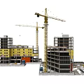 Construction Site With Tower Cranes And Multiple Buildings Under Construction 3d model