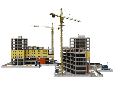 Construction Site With Tower Cranes And Multiple Buildings Under Construction 3d model