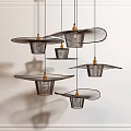 Multiple Modern Wireframe Chandeliers With Metallic Finish On White Wall Background 3d model