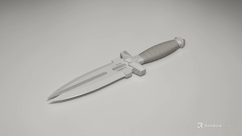 Tactical Dagger Weapon With Silver Double Edged Blade And Textured Handle 3d model
