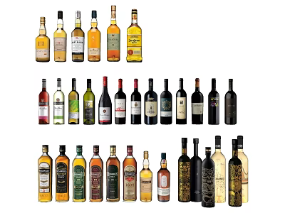 Assorted Wine Bottles And Glasses Display With Different Types And Varieties 3d model