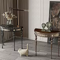 Elegant Side Tables With Carved Details And Decorative Vases In Living Room With Curtains Artwork