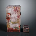 Vintage Retro Refrigerator With Distressed Paint And Small Wooden Crate