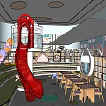 Colorful Kindergarten Interior With Red Slide Bookshelves Tables And Balloon Decorations