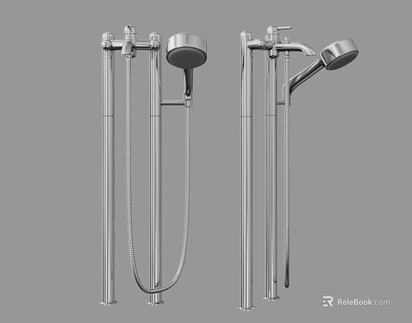 Sleek Modern Stainless Steel Shower Systems Featuring Overhead And Handheld Sprayers 3d model 