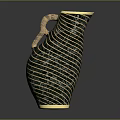 Green Striped Ceramic Vase With Curved Handle And Gold Accents For Home Decor