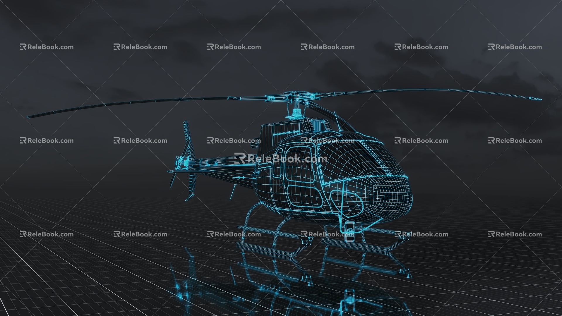 Helicopter Aircraft Transport Aircraft Transportation Technology Science Fiction Future Concept Blue Line Wireframe Wind 3d model