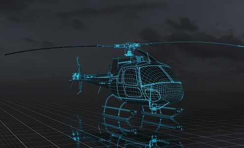 Helicopter Aircraft Transport Aircraft Transportation Technology Science Fiction Future Concept Blue Line Wireframe Wind 3d model