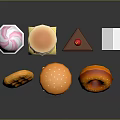 Colorful Assorted Food Items Including Ice Cream Hamburger Cake Waffle Donut And Milk Carton