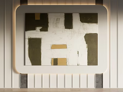 Abstract Geometric Painting Wall Decor In Modern Paneled Interior With Lighting 3d model