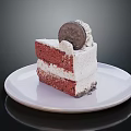 Red Velvet Cake with Two Layers White Cream Topped with Oreo Cookie on White Plate