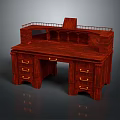Classic Mahogany Wood Desk With Multiple Drawers And Upper Hutch Design
