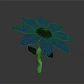 Blue Flower Plant With Mesh Petals And Green Stem On Dark Background