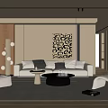 Modern Minimalist Living Room Interior With Beige Sofa Black Coffee Table And Decorative Wall Art