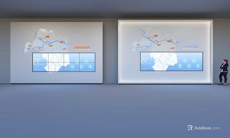 Two Computer Monitors Showing Maps And Data Charts For Real Time Information 3d model 