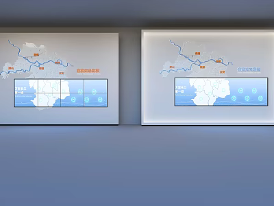 Two Computer Monitors Showing Maps And Data Charts For Real Time Information 3d model