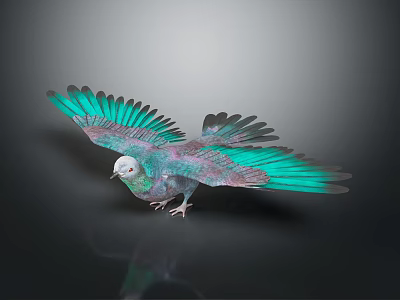 Colorful Bird With Vibrant Feathers Spread Wings On Gray Background With Reflection 3d model