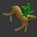 Cartoon Brown Deer Figurine With Green Cactus Shaped Antlers And Lifted Hind Legs