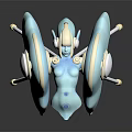 Light Blue Fantasy Character With Winged Structure Golden Accents And Antennae 3D Art Design