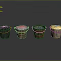 Four Colorful Decorative Buckets With Varied Materials And Metal Handles
