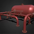 Red Industrial Pressure Vessel With Connected Pipes And Support Legs Structure 3d model