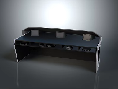 Sleek Modern Control Console With Black Top Three Square Panels And Storage Drawers 3d model