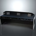 Sleek Modern Control Console With Black Top Three Square Panels And Storage Drawers
