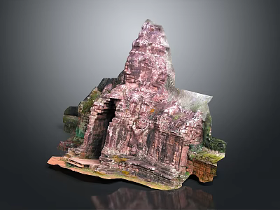 Ancient Stone Temple Structure With Intricate Carvings Rocky Steps And Natural Vegetation 3d model