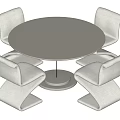 Modern White Round Dining Table Set With Four Stylish Chairs 3d model