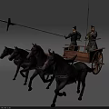 Ancient Horse Drawn Carriage Pulled By Four Horses With People Riding Moving